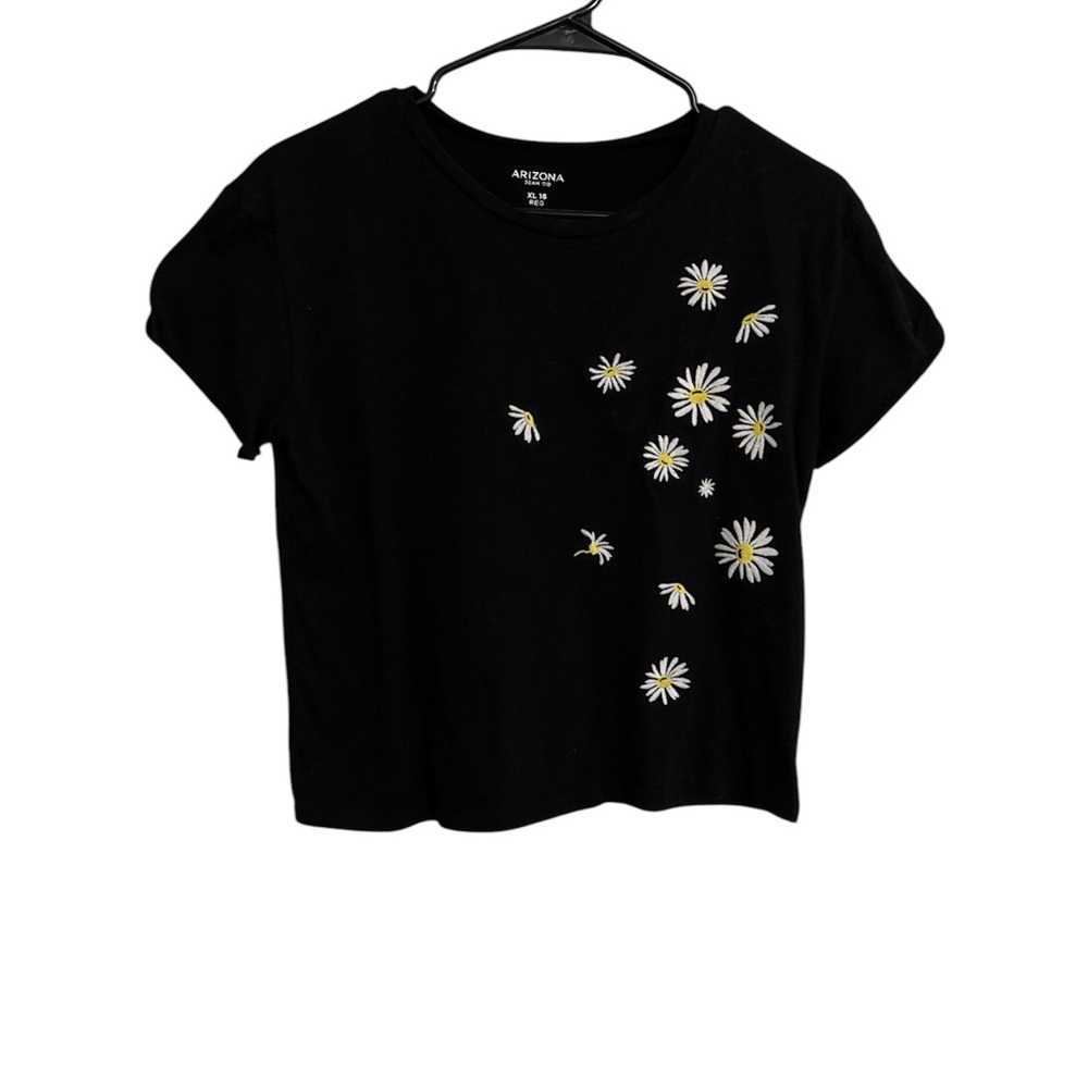 Arizona Black T-Shirt with Daisy Embroidery